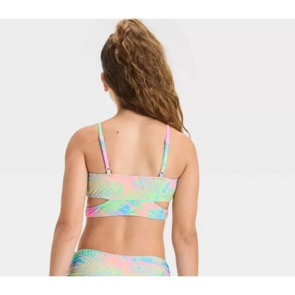 Art‎ Class Girls Palm Leaf Print Wrap Bikini Top Swimsuit XL 14 Rainbow Neon